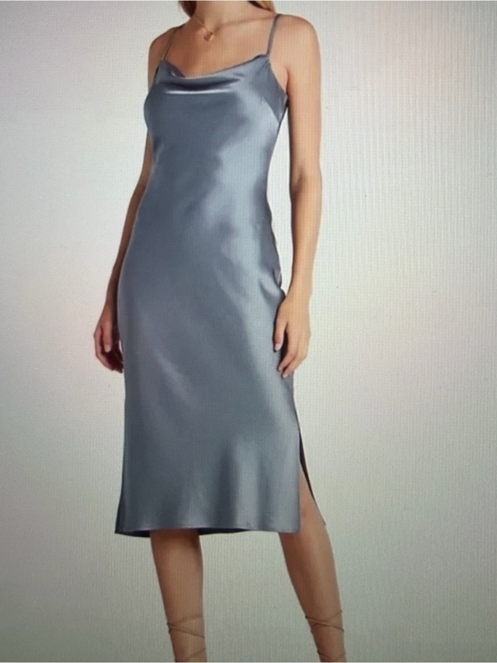 Express Satin Slip Midi Dress in Steel Blue